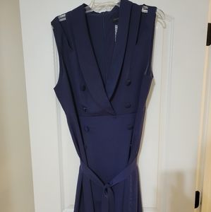 Tuxedo Lapel Slit Midi Dress